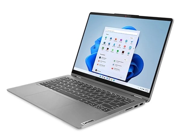 IdeaPad Flex 5 Gen 8 laptop facing left with display on