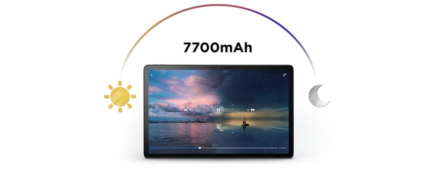 Front-facing view of Lenovo Tab P11 tablet displaying battery life