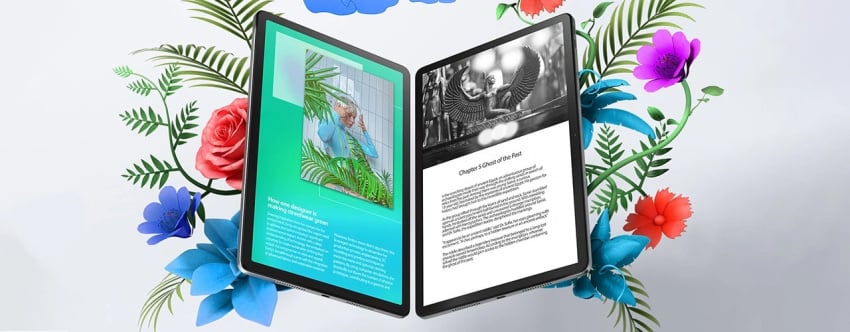 Two Lenovo Tab M11 tablets showcasing immersive reading